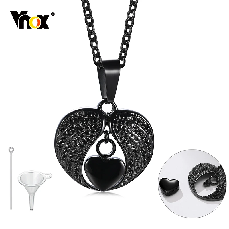 Vnox Heart in Wing Urn Necklace for Men Women, Black Stainless Steel Guard Openable Heart Cremation Holder Pendant, Perfume Vial
Vnox Heart in Wing Urn Necklace for Men Women, Black Stainless Steel Guard Openable Heart Cremation Holder Pendant, Perfume Vial