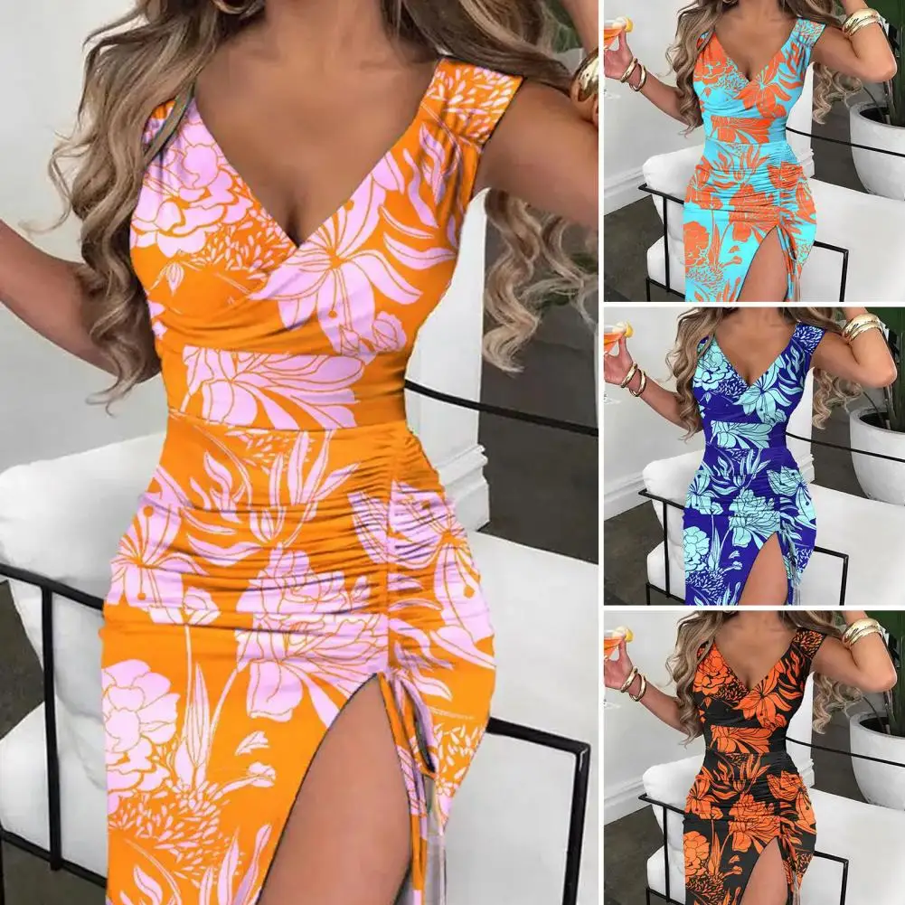V-neck Shirring Side Split Hem Summer Dress Women Floral Party Midi Bodycon Dress Streetwear
V-neck Shirring Side Split Hem Summer Dress Women Floral Party Midi Bodycon Dress Streetwear