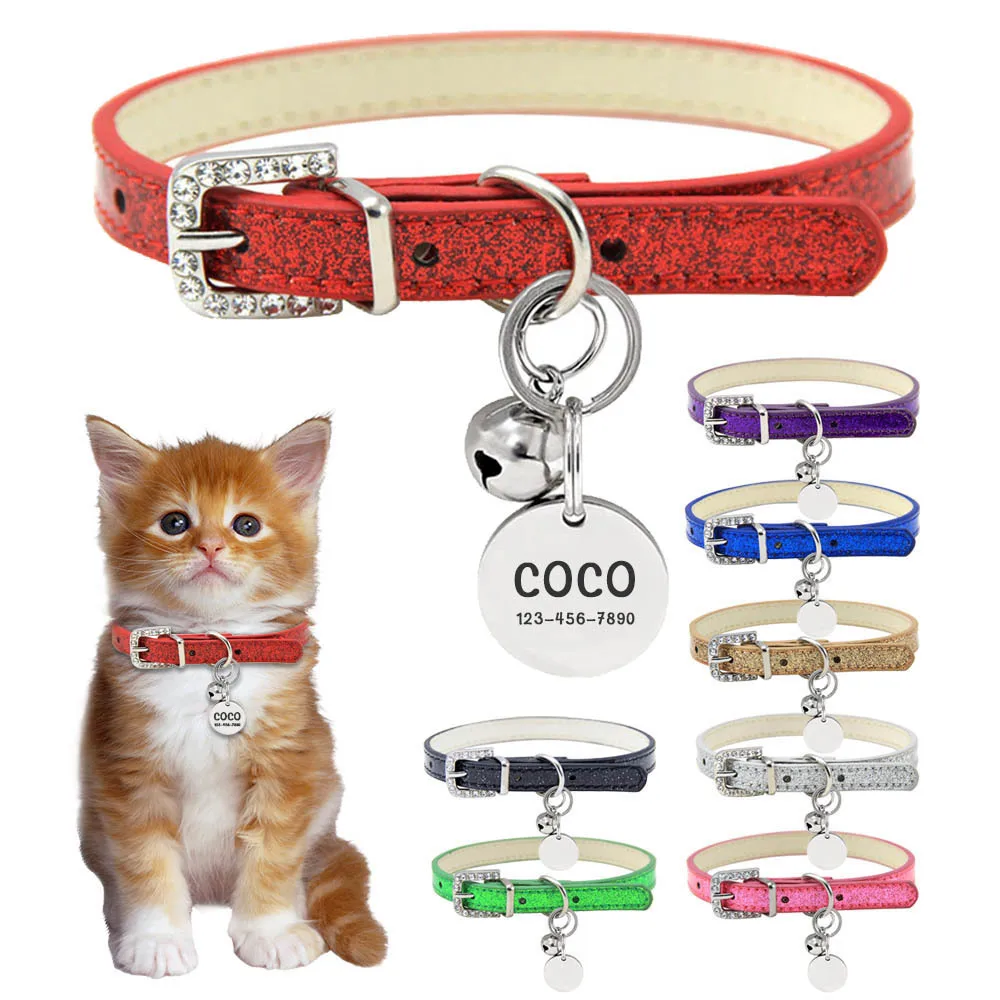 Bling Leather Cat Collar With Bell Personalized ID Name Collar for Cats Puppy Small Dog Kitten Accessories Chuahua Necklace XS/S
Bling Leather Cat Collar With Bell Personalized ID Name Collar for Cats Puppy Small Dog Kitten Accessories Chuahua Necklace XS/S