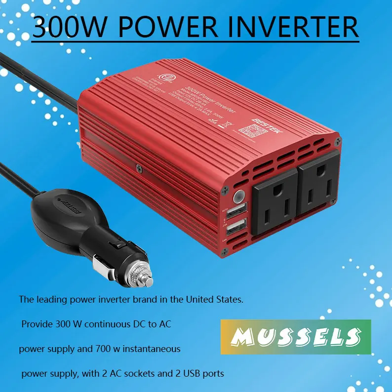 300W Power Inverter DC 12V to 110V AC Car Inverter with 4.2A Dual USB Car Adapter
300W Power Inverter DC 12V to 110V AC Car Inverter with 4.2A Dual USB Car Adapter