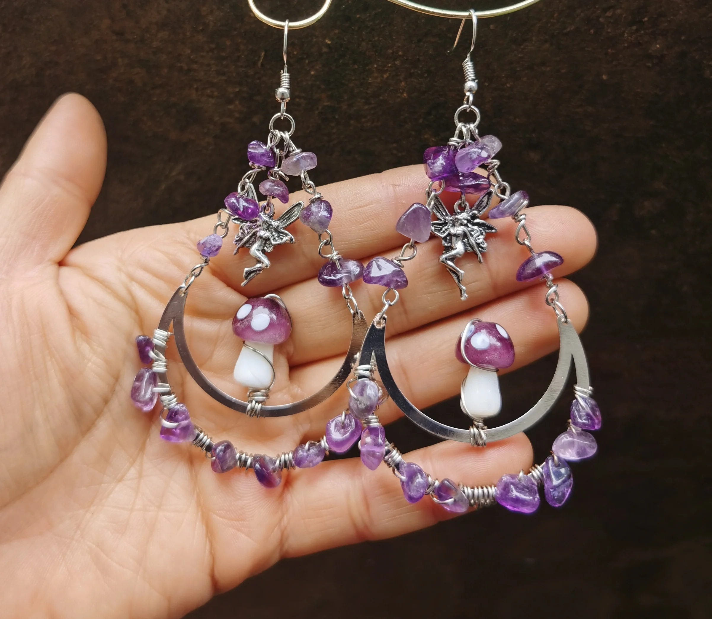 Mushroom Stand on Moon Earrings, Amythest Earrings, Fairycore Celestial Earrings,fairy Earrings,witches,Boho Statement Earrings
Mushroom Stand on Moon Earrings, Amythest Earrings, Fairycore Celestial Earrings,fairy Earrings,witches,Boho Statement Earrings