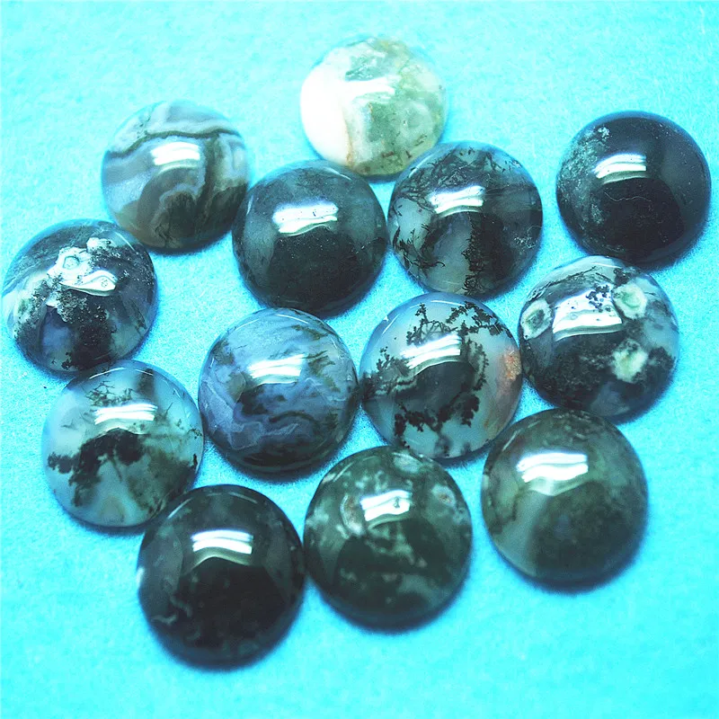 

12PCS Nature Moss Agate Stone Cabochons 14MM 16MM 18MM 20MM Round Shape Natural Gem Stone Beads Accessories Free Shippings