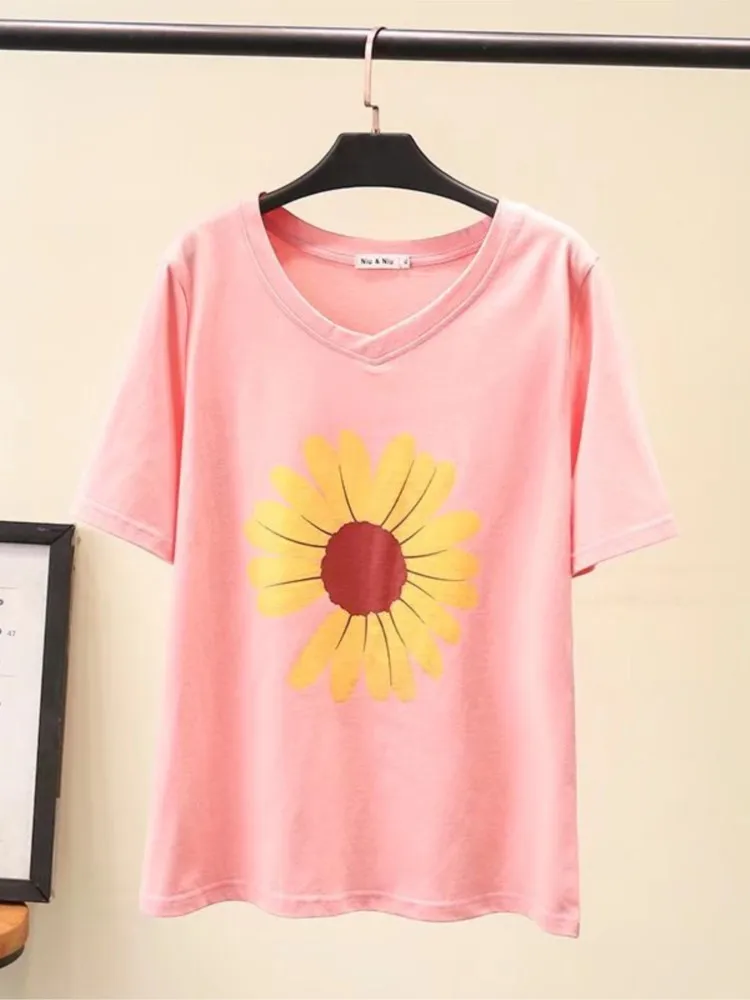 Plus Size Women Clothing T Shirt V-Neck Cotton Summer Casual Short Sleeve Tees Print Tops
Plus Size Women Clothing T Shirt V-Neck Cotton Summer Casual Short Sleeve Tees Print Tops