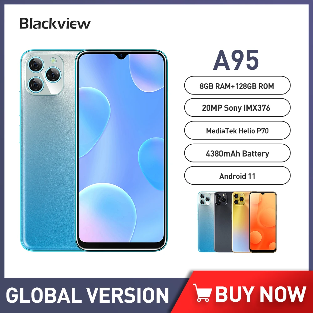 

Blackview A95 Smartphone 8GB+128GB Android 11 Helio P70 Octa Core Mobile Phone 6.528" HD+ Display 20MP Camera 4380mAh Cellphone