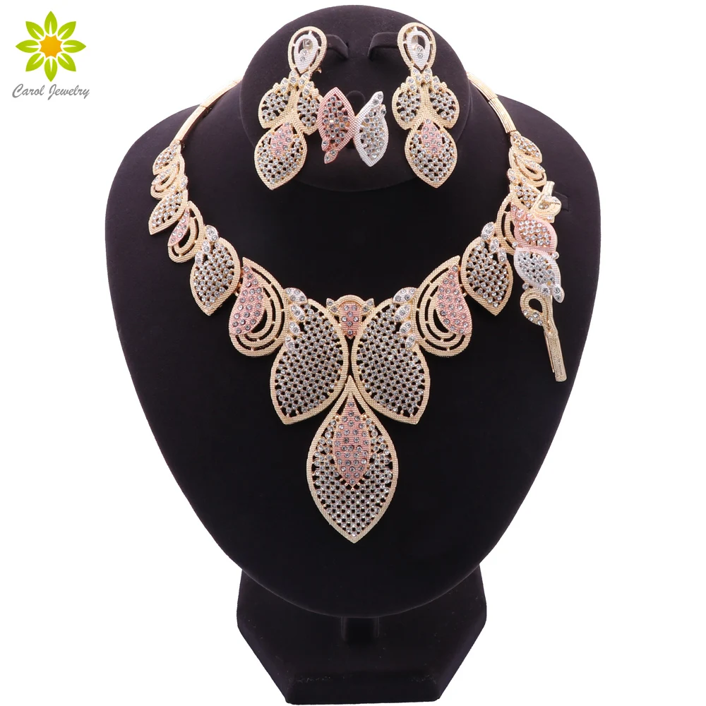 Dubai Gold Color Jewelry Sets For Women Necklace African Leaves Shape Jewelry Nigerian Bridal Wedding Costume Bracelet Ring Set
Dubai Gold Color Jewelry Sets For Women Necklace African Leaves Shape Jewelry Nigerian Bridal Wedding Costume Bracelet Ring Set