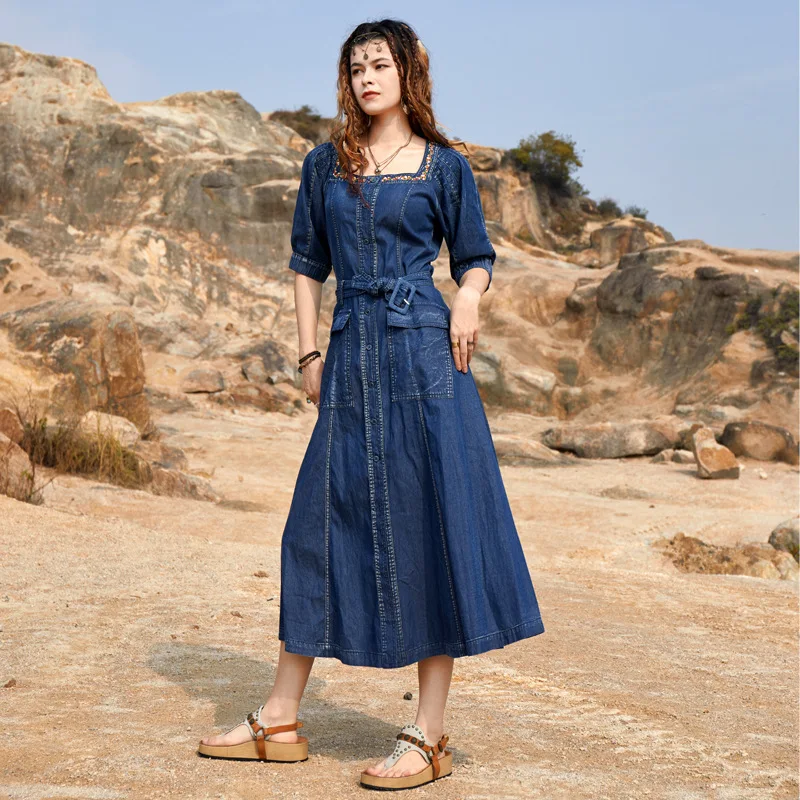Женское джинсовое платье-макси TEELYNN в стиле бохо, винтажное платье с квадратным вырезом и коротким рукавом, летние платья 2022, праздничные Свободные повседневные платья
Женское джинсовое платье-макси TEELYNN в стиле бохо, винтажное платье с квадратным вырезом и коротким рукавом, летние платья 2022, праздничные Свободные повседневные платья