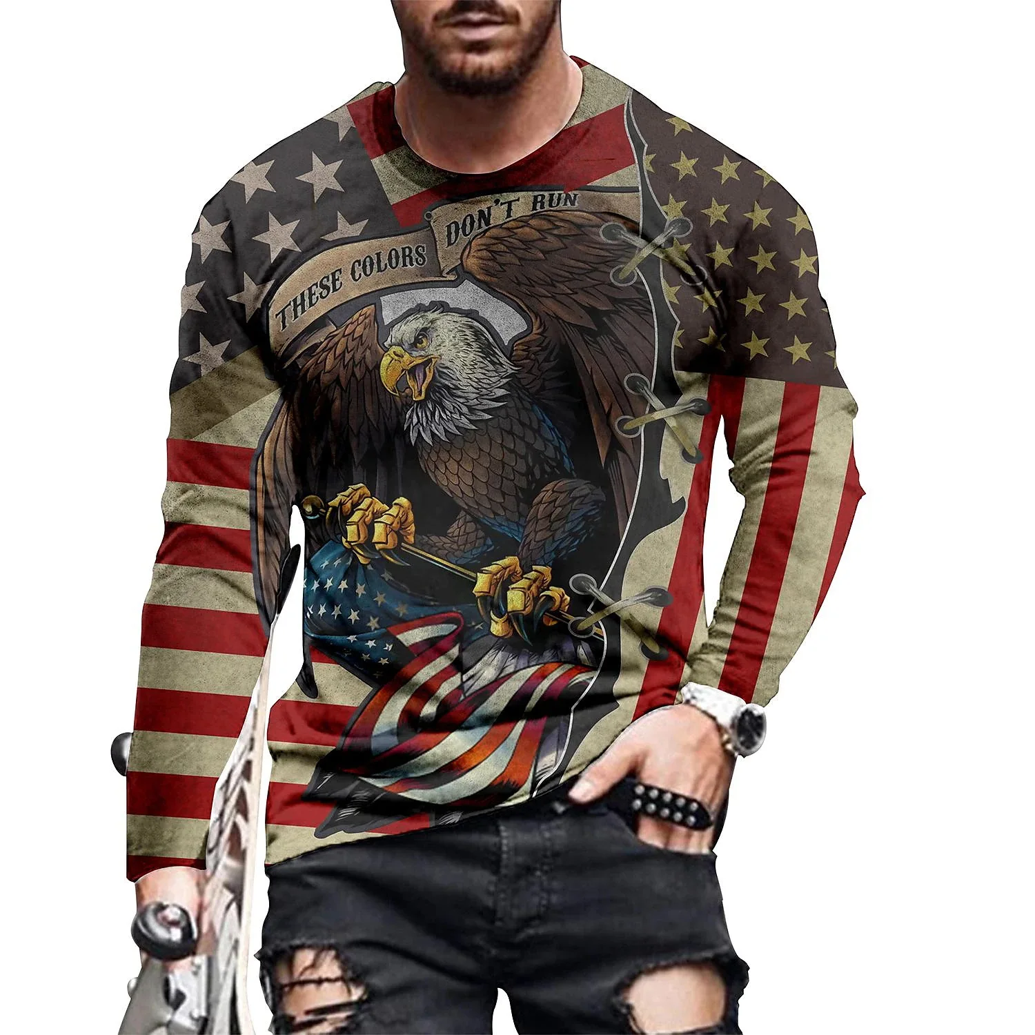 Vintage American Flag Print Eagle Pattern Cotton Long Sleeve T Shirt Casual O Neck Comfortable Breathable Men'S Breathable Top
Vintage American Flag Print Eagle Pattern Cotton Long Sleeve T Shirt Casual O Neck Comfortable Breathable Men'S Breathable Top