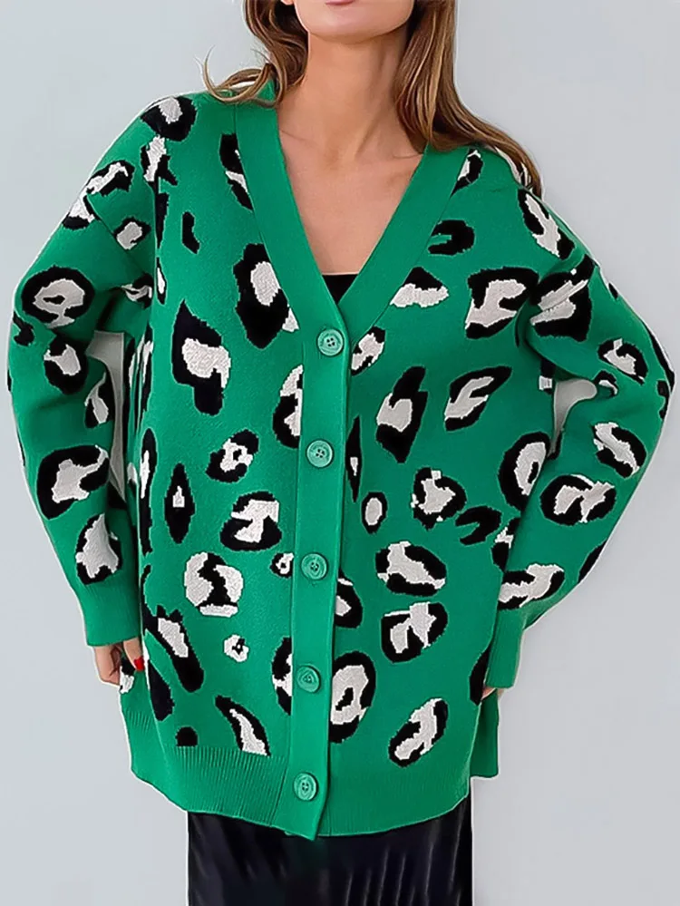 Winter Green Leopard Print Knitted Cardigan Sweaters Sexy Deep V Neck Single Breasted Long Sleeve Top Women Clothing Sweater
Winter Green Leopard Print Knitted Cardigan Sweaters Sexy Deep V Neck Single Breasted Long Sleeve Top Women Clothing Sweater