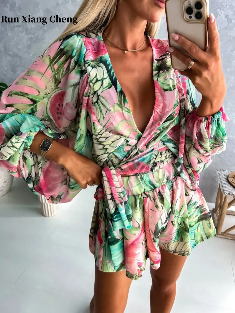 Women Short Sets 2023 Summer New Fashion Sexy Vacation Chic and Elegant Floral Print V-neck Lantern Sleeve Lace Loose Jumpsuit
Women Short Sets 2023 Summer New Fashion Sexy Vacation Chic and Elegant Floral Print V-neck Lantern Sleeve Lace Loose Jumpsuit