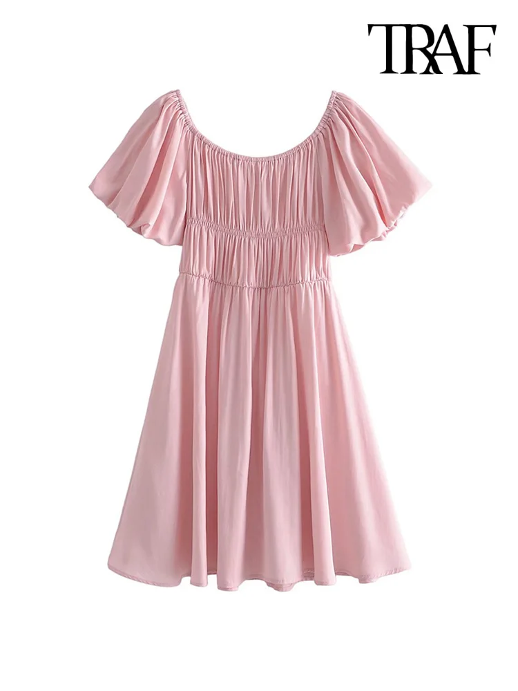 TRAF Women Fashion Pleated Pink Midi Dress Vintage Puff Sleeve Elastic Waist Female Dresses Vestidos Mujer
TRAF Women Fashion Pleated Pink Midi Dress Vintage Puff Sleeve Elastic Waist Female Dresses Vestidos Mujer