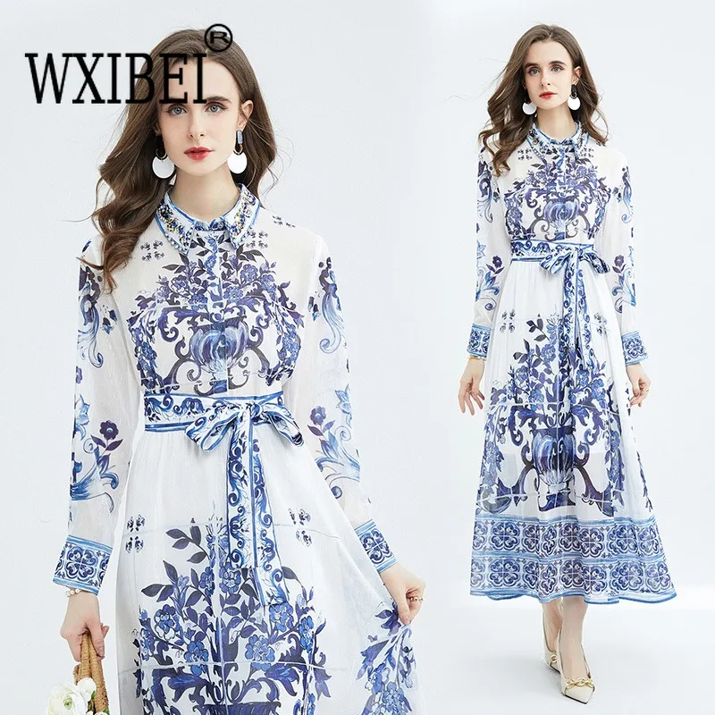 WXIBEI Summer Sliver Blue White Porcelain Chiffon Dress Women Beading Lapel Lantern Sleeve Bow Sashes Elegant Long Dress FC869
WXIBEI Summer Sliver Blue White Porcelain Chiffon Dress Women Beading Lapel Lantern Sleeve Bow Sashes Elegant Long Dress FC869