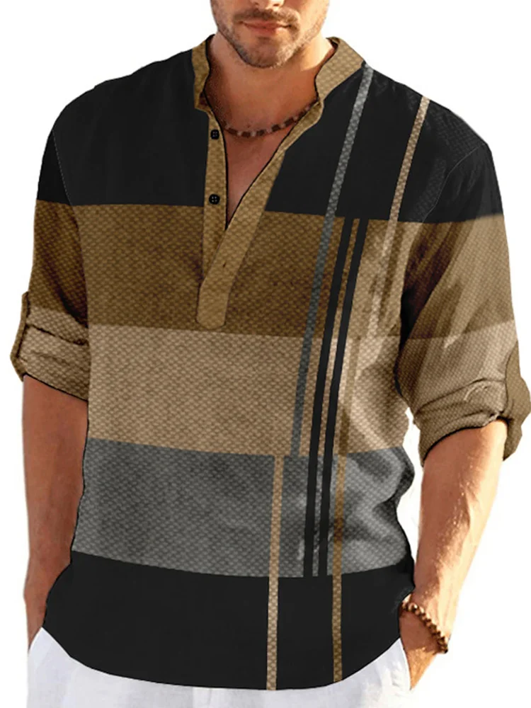 Men's Shirt Linen Shirt Stand Collar Striped Graphic Prints Geometry Street Print Long Sleeve Clothing
Men's Shirt Linen Shirt Stand Collar Striped Graphic Prints Geometry Street Print Long Sleeve Clothing