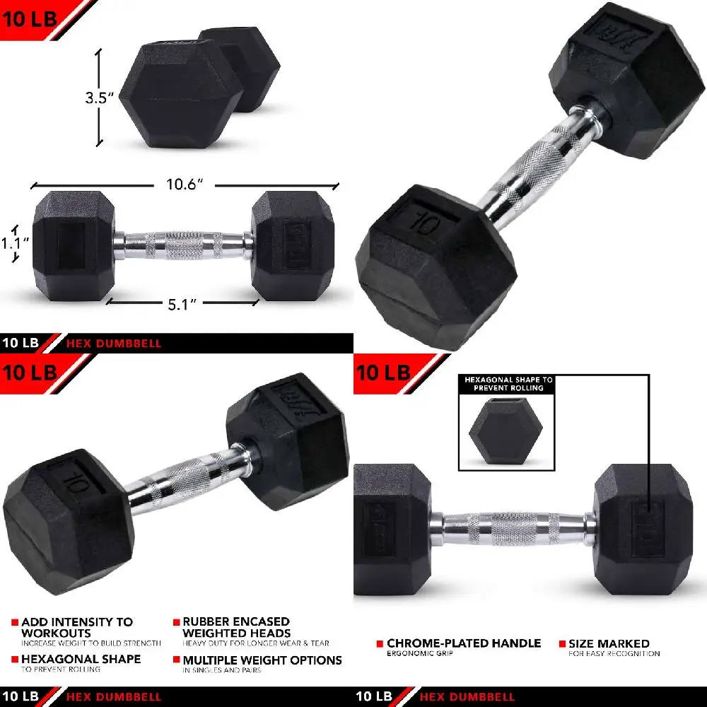 Stunning 10lb Perfect Rubber Hex Dumbbell for Muscle Building and Strength Training in Home or Gym.
Stunning 10lb Perfect Rubber Hex Dumbbell for Muscle Building and Strength Training in Home or Gym.