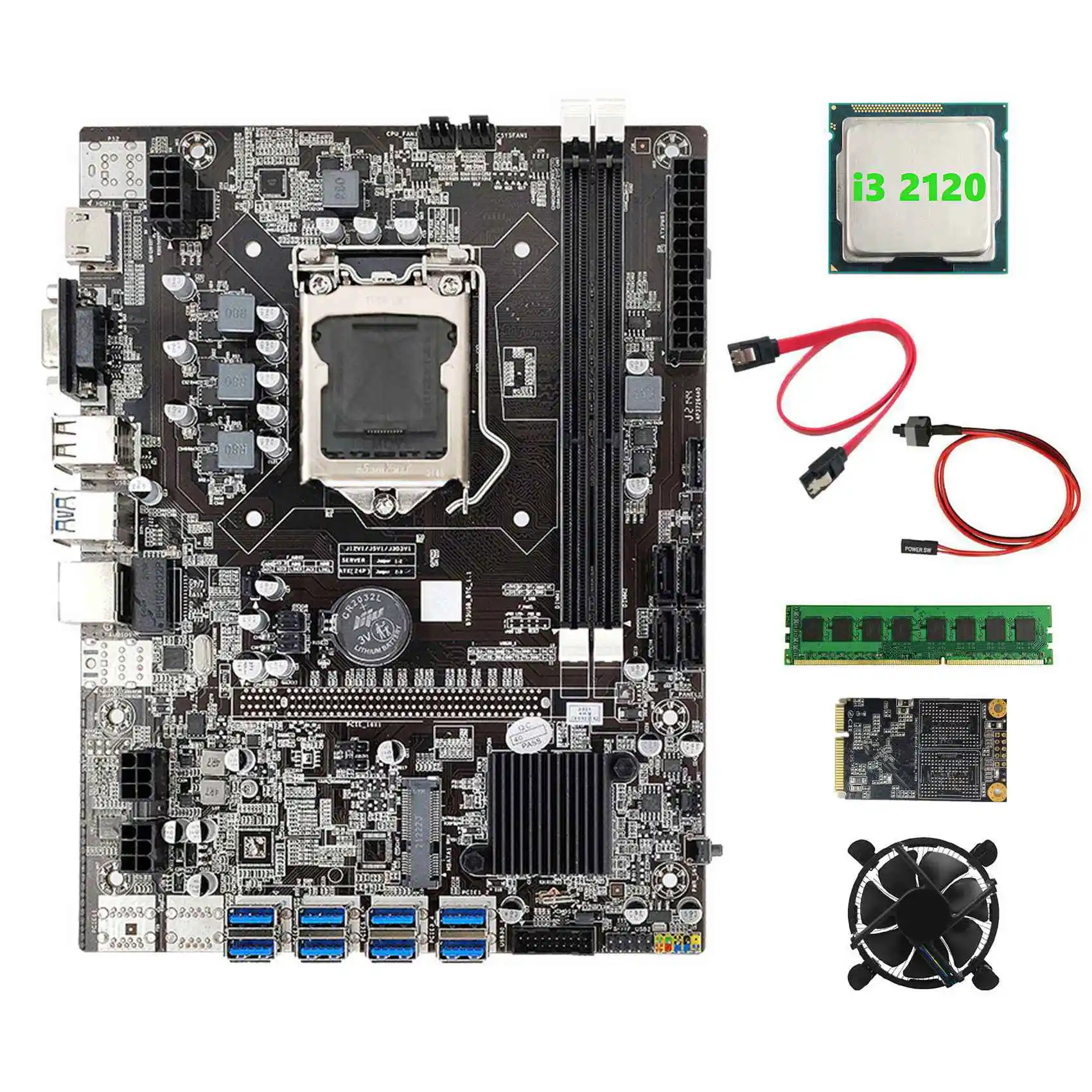 Материнская плата B75 для майнинга, 8xpcie на USB3.0 + I3 2120 ЦП + вентилятор + DDR3 4 Гб 1600 МГц ОЗУ + 128 Гб SSD + кабель SATA + кабель переключателя
Материнская плата B75 для майнинга, 8xpcie на USB3.0 + I3 2120 ЦП + вентилятор + DDR3 4 Гб 1600 МГц ОЗУ + 128 Гб SSD + кабель SATA + кабель переключателя