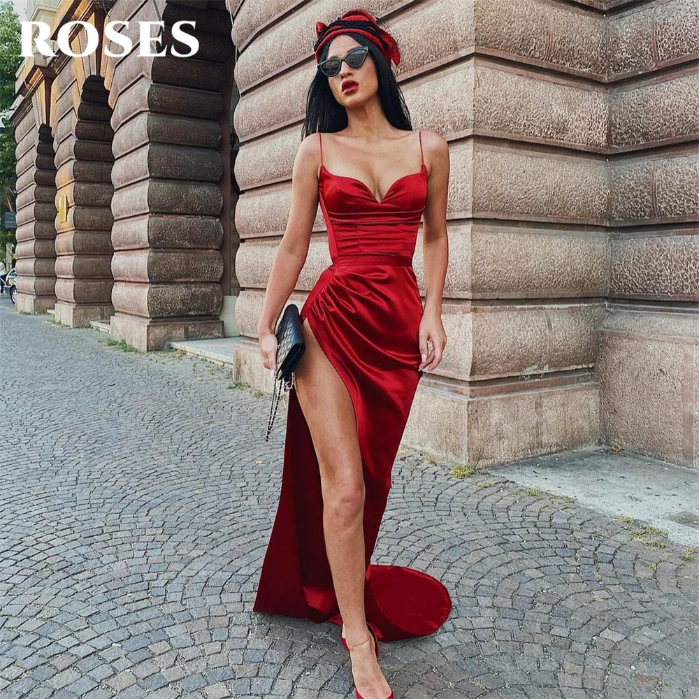 Burgundy Sexy Long Satin Pleated Mermaid Evening Dress Spaghetti Straps Cross Back High Side Slit Prom Party Gowns robe soirée
Burgundy Sexy Long Satin Pleated Mermaid Evening Dress Spaghetti Straps Cross Back High Side Slit Prom Party Gowns robe soirée