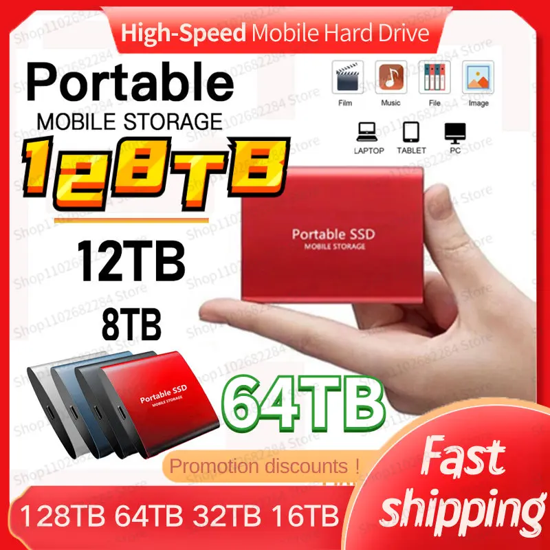 Портативный жесткий диск SSD 128 ТБ, внешний твердотельный накопитель USB 3,1 Typc-C 16 Тб 8 ТБ 4 ТБ, жесткий диск для ПК, ноутбуков, настольных ПК 
Портативный жесткий диск SSD 128 ТБ, внешний твердотельный накопитель USB 3,1 Typc-C 16 Тб 8 ТБ 4 ТБ, жесткий диск для ПК, ноутбуков, настольных ПК