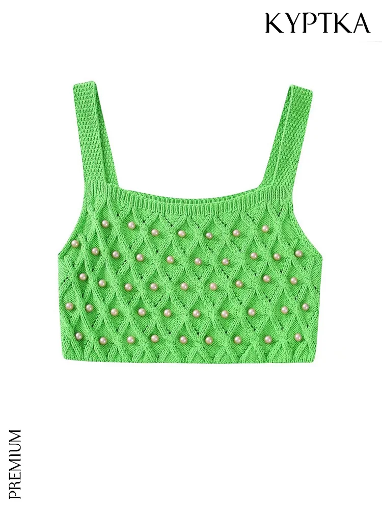 KYPTKA Women Fashion With Faux Pearl Appliques Knit Crop Tank Tops Vintage Straight Neck Wide Straps Female Camis Mujer
KYPTKA Women Fashion With Faux Pearl Appliques Knit Crop Tank Tops Vintage Straight Neck Wide Straps Female Camis Mujer