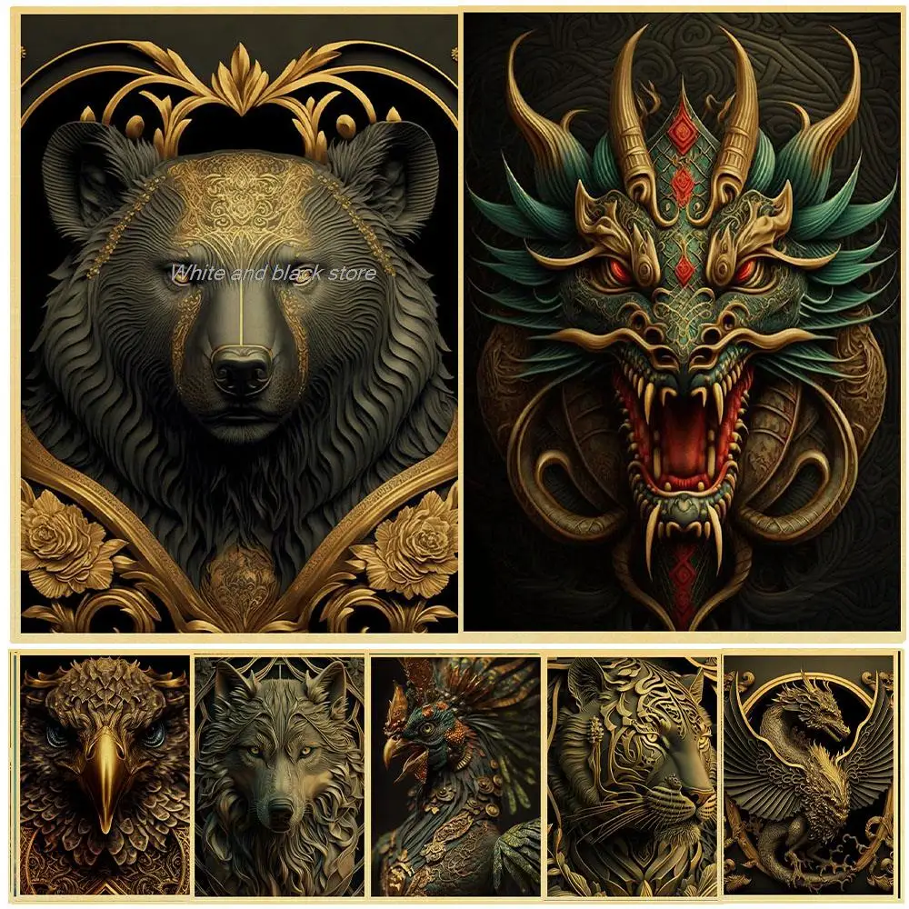 Black and Gold Metal Animals Posters Wall Art Kraft Painting Vintage Metal Art Wall Home Room Bar Decor
Black and Gold Metal Animals Posters Wall Art Kraft Painting Vintage Metal Art Wall Home Room Bar Decor