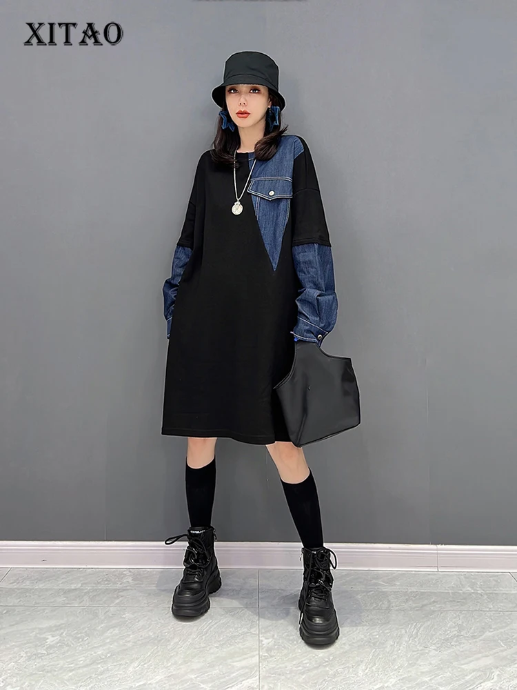 XITAO Fashion Casual T-shirt Dress Loose Irregular Denim Patchwork Long Sleeve Simplicity O-neck Pullover Dress ZY7722
XITAO Fashion Casual T-shirt Dress Loose Irregular Denim Patchwork Long Sleeve Simplicity O-neck Pullover Dress ZY7722