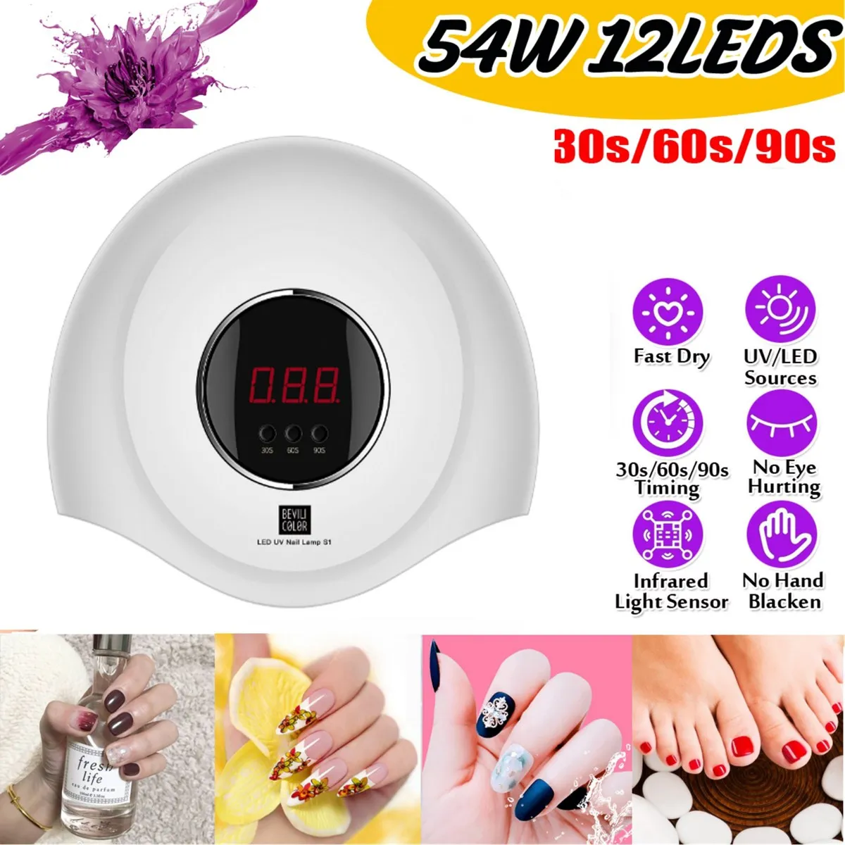 54W UV LED Lamp For Nail Dryer Manicure Nail Lamp Gel Varnish Nail With Motion Sensing LCD Screen for Manicure USB Charging
54W UV LED Lamp For Nail Dryer Manicure Nail Lamp Gel Varnish Nail With Motion Sensing LCD Screen for Manicure USB Charging