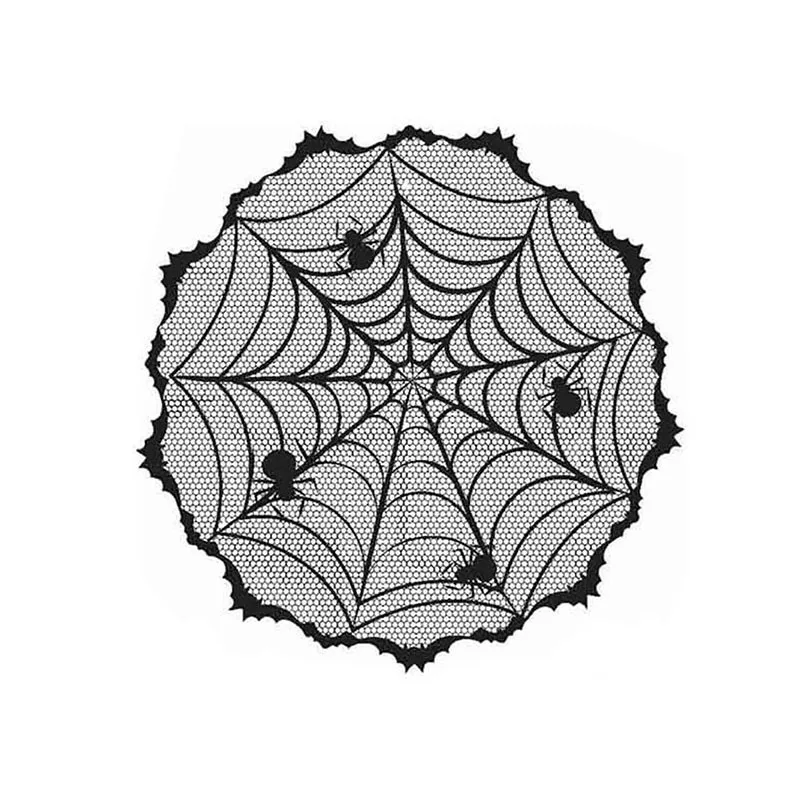 

102cm Round Halloween Black Spider Lace Web Table Topper Tablecloth Tablecloth Party Dining Table Decoration Accessories