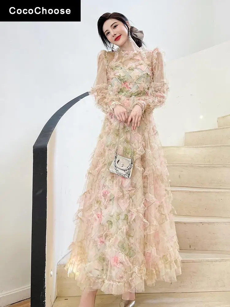 Fashion Designer Floral Print Mesh Dress Spring Summer 2022 Women Luxury Ruffles Sheer Sleeve Tulle Maxi Beach Dresses Party
Fashion Designer Floral Print Mesh Dress Spring Summer 2022 Women Luxury Ruffles Sheer Sleeve Tulle Maxi Beach Dresses Party