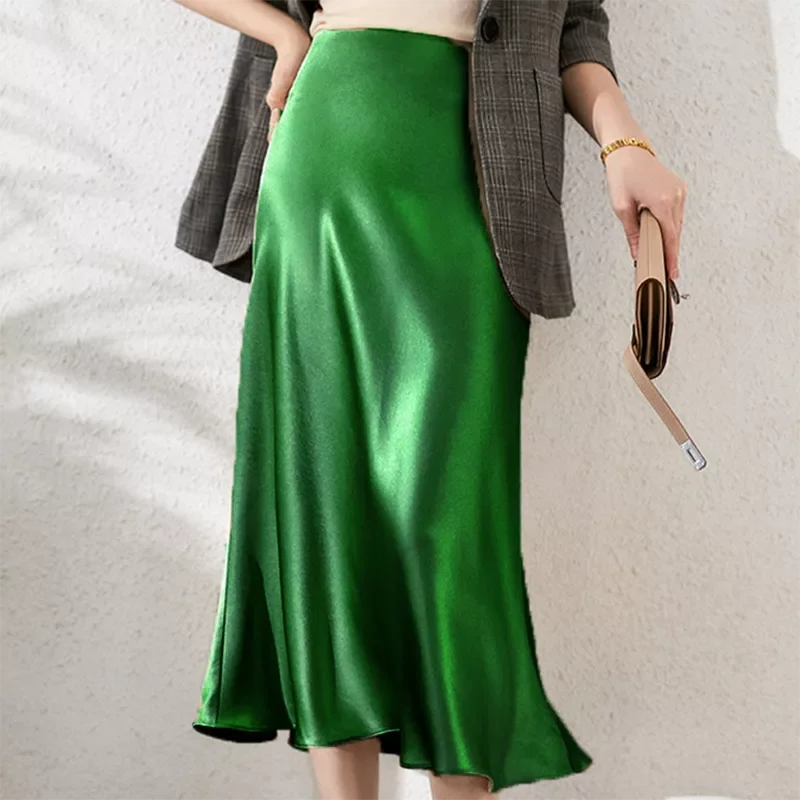 Summer High-waisted Skirt for Women Green A Line Silk Satin Skirt Basic Female Black Elegant Solid Midi Long Skirts 2022 Trends
Summer High-waisted Skirt for Women Green A Line Silk Satin Skirt Basic Female Black Elegant Solid Midi Long Skirts 2022 Trends
