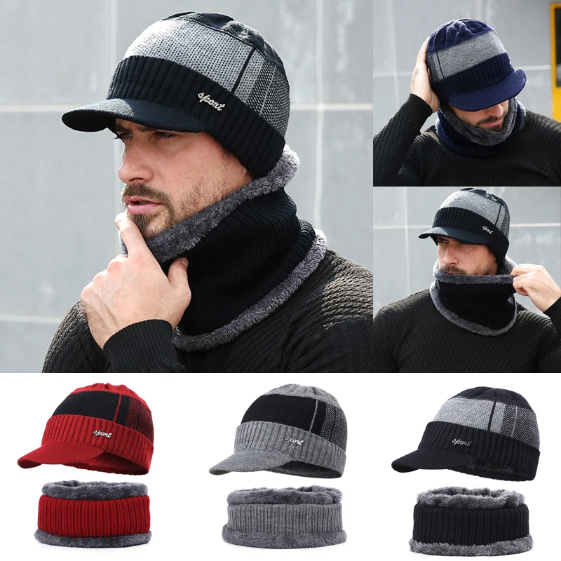 Men Warm fleece visor + Soft Scarf Two-Piece Set Winter Thicken Hat Male Windproof Knitting Caps Neck Warmer
Men Warm fleece visor + Soft Scarf Two-Piece Set Winter Thicken Hat Male Windproof Knitting Caps Neck Warmer