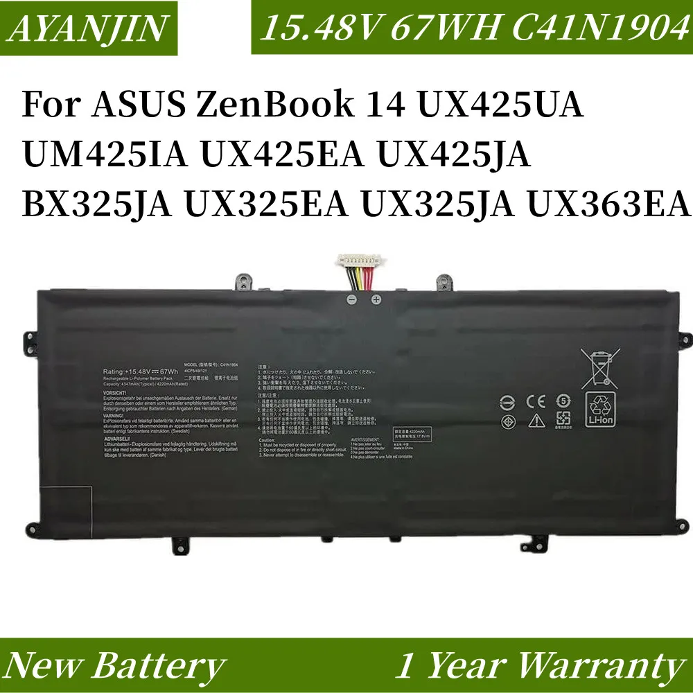 New C41N1904 C41N1904-1 67WH Laptop Battery for ASUS ZenBook 14 UX425UA UM425IA UX425EA UX425JA BX325JA UX325EA UX325JA UX363EA
New C41N1904 C41N1904-1 67WH Laptop Battery for ASUS ZenBook 14 UX425UA UM425IA UX425EA UX425JA BX325JA UX325EA UX325JA UX363EA
