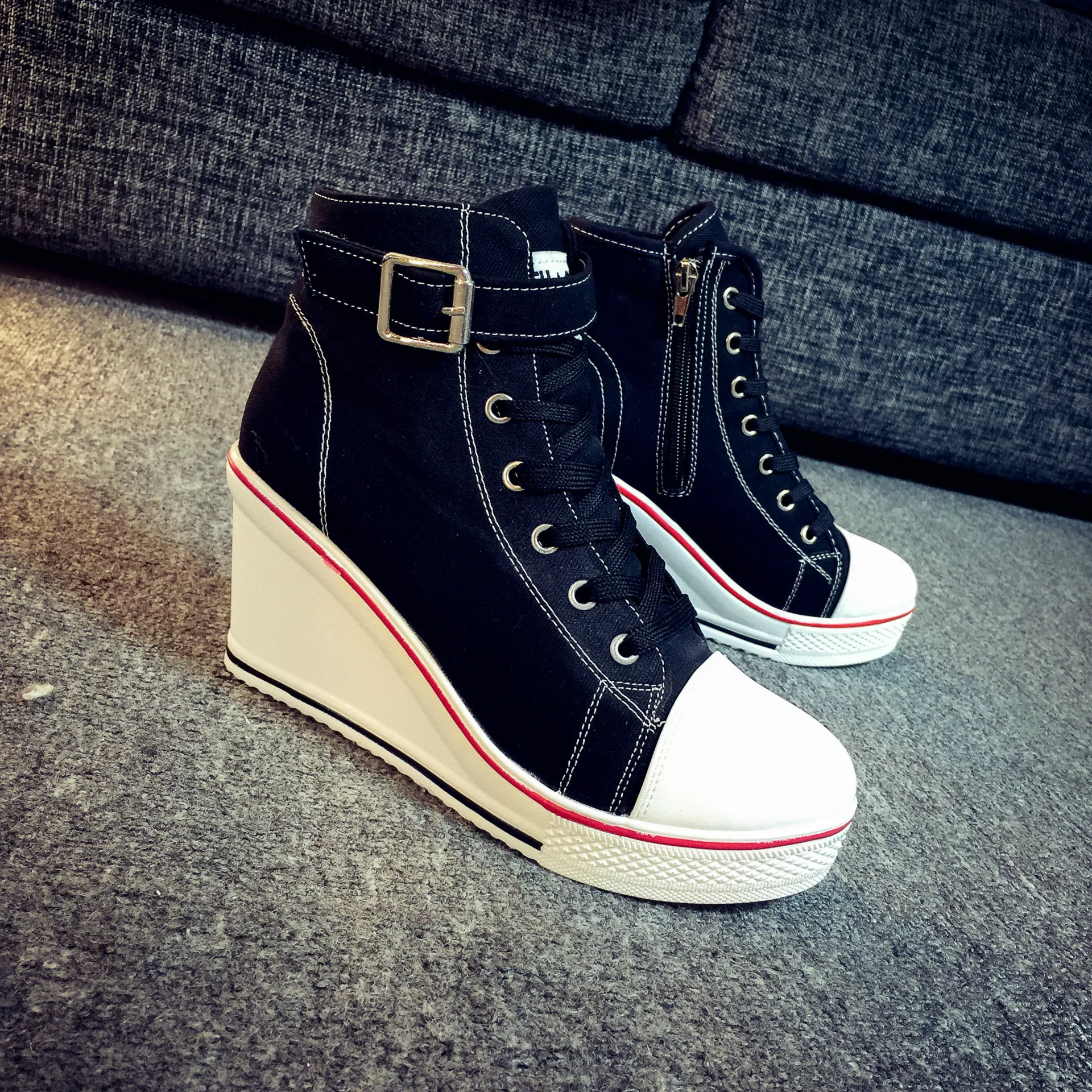 Women Hidden Wedge Invisible Heel Canvas Shoes Female Side Zipper Increased Casual High Breathable Platform Sneakers
Women Hidden Wedge Invisible Heel Canvas Shoes Female Side Zipper Increased Casual High Breathable Platform Sneakers