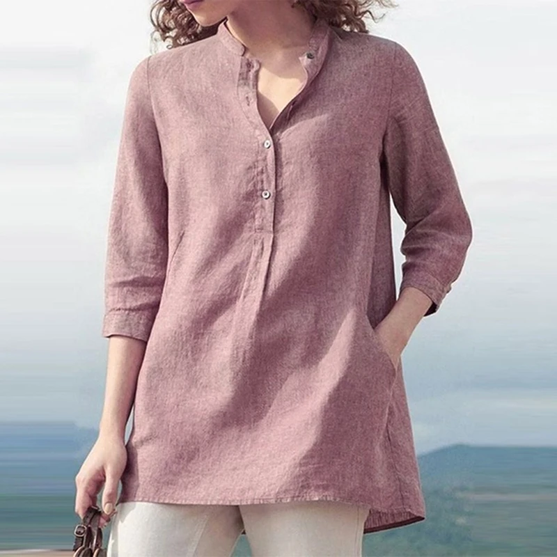 Chemisier Women T Shirt Stand Collar Spring Summer T Shirt Office Lady Elegant Loose T Shirt Casual Linen Women
Chemisier Women T Shirt Stand Collar Spring Summer T Shirt Office Lady Elegant Loose T Shirt Casual Linen Women
