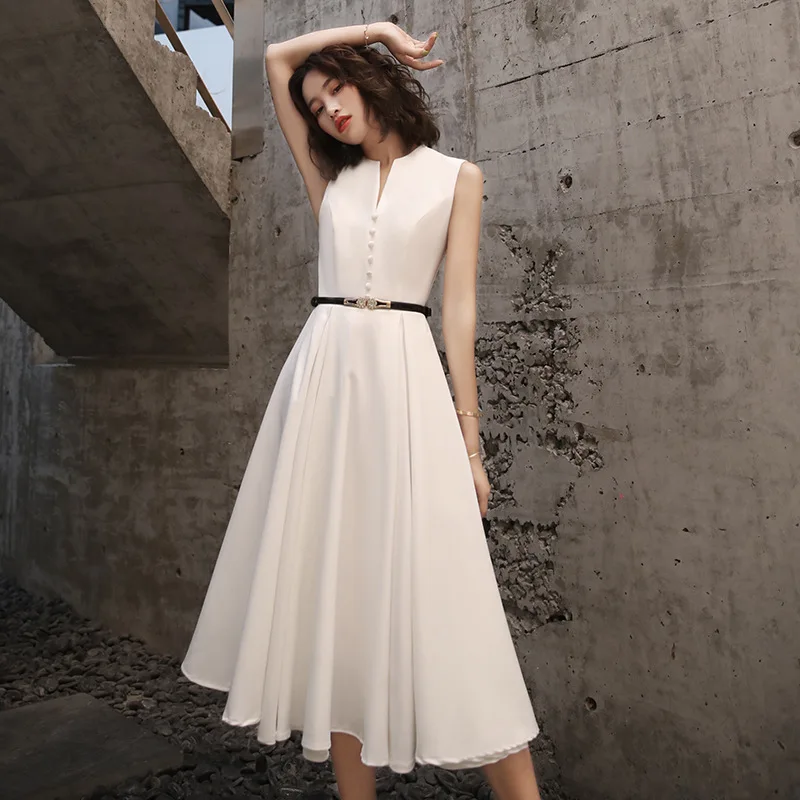 Women's Elegant Evening Dress Solid Bow Sleeveless A-line Dresses Fashion Formal Banquet Little Gowns Robe De Soirée Femme
Women's Elegant Evening Dress Solid Bow Sleeveless A-line Dresses Fashion Formal Banquet Little Gowns Robe De Soirée Femme