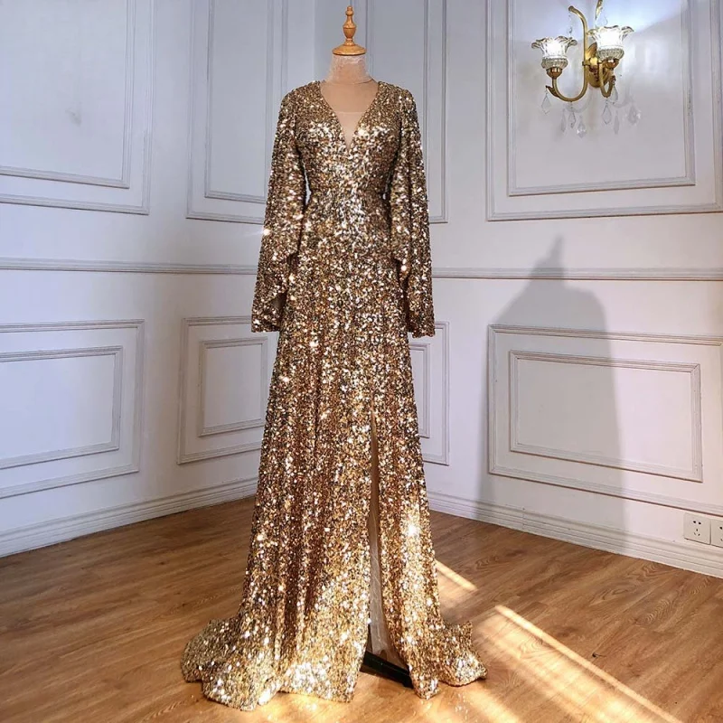 Gold A-Line High Split Evening Dresses Customized OEM/ODM Party Gowns 2023 Luxury Flare Sleeves For Woman Wedding
Gold A-Line High Split Evening Dresses Customized OEM/ODM Party Gowns 2023 Luxury Flare Sleeves For Woman Wedding