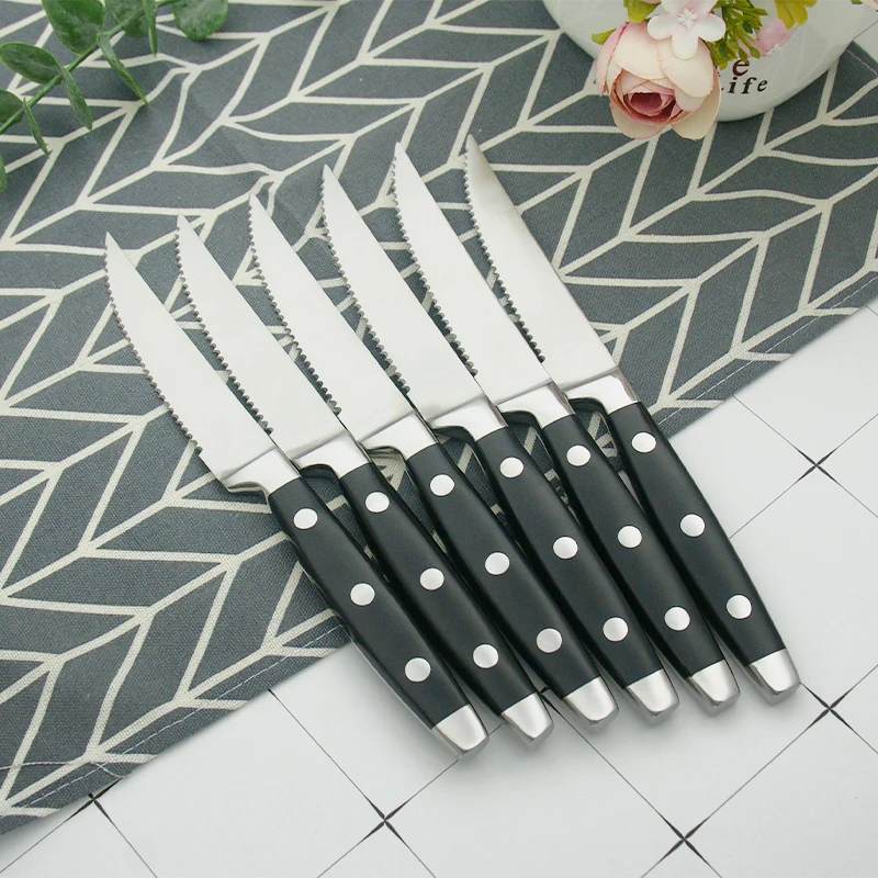4-10pcs Stainless steel Steak Knife Dinner Paring Knives Chef Meat Utility Knife set with POM Plastic Soft Black Handle 8.5inch
4-10pcs Stainless steel Steak Knife Dinner Paring Knives Chef Meat Utility Knife set with POM Plastic Soft Black Handle 8.5inch
