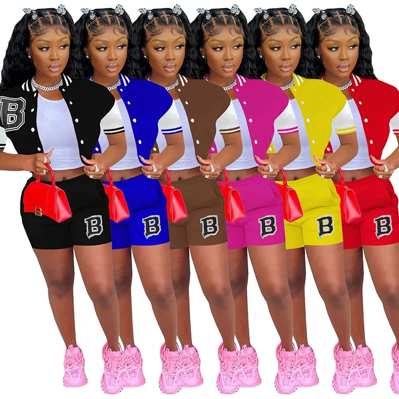 Patchwork 2 Pieces Tracksuit Shorts Sets Women Short Sleeve Button Up Crop Top and Biker Shorts Letter Printed Summer Outfits
Patchwork 2 Pieces Tracksuit Shorts Sets Women Short Sleeve Button Up Crop Top and Biker Shorts Letter Printed Summer Outfits