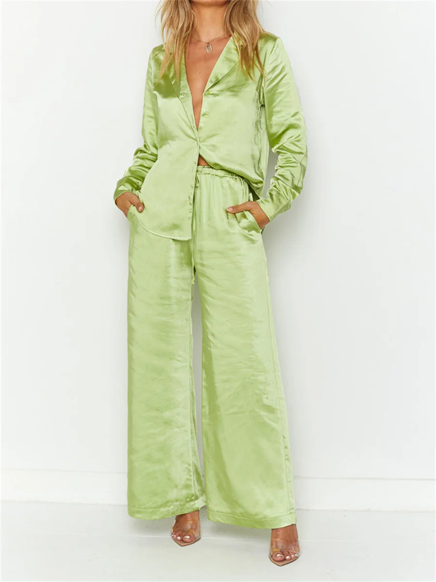 wsevypo Two-Piece Satin Pants Suits Women Office Casual Matching Sets Solid Color Lapel Long Sleeve Shirts+Wide Leg Long Pants
wsevypo Two-Piece Satin Pants Suits Women Office Casual Matching Sets Solid Color Lapel Long Sleeve Shirts+Wide Leg Long Pants