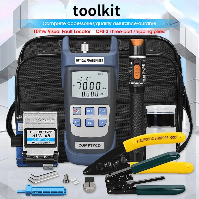 19pcs/set FTTH Fiber Optic Tool Kit With Fiber Cleaver -70~+10dBm Optical Power Meter Visual Fault Locator 10mw Vfl Opm Stripper
19pcs/set FTTH Fiber Optic Tool Kit With Fiber Cleaver -70~+10dBm Optical Power Meter Visual Fault Locator 10mw Vfl Opm Stripper