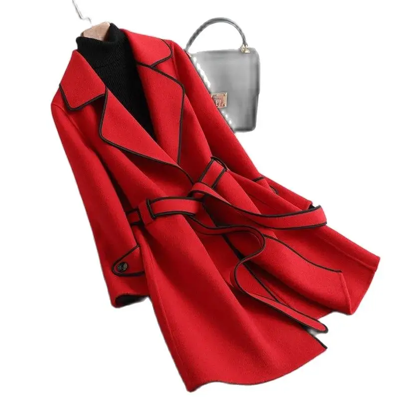 Fashion Chic Women's Woolen Coat 2023 Autumn Winter Korean Version Jacket Slim Mid-Length Woolen Outerwear With Belt Female
Fashion Chic Women's Woolen Coat 2023 Autumn Winter Korean Version Jacket Slim Mid-Length Woolen Outerwear With Belt Female