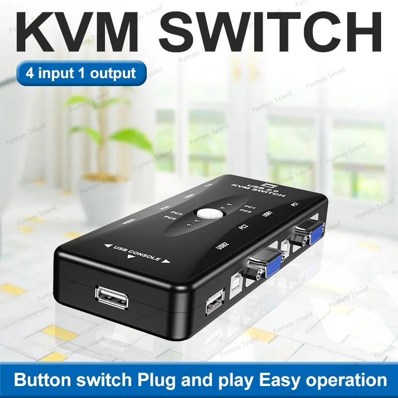 Квм-коммутатор HW1702, 4-портовый ручной коммутатор VGA, USB с переключателем клавиатуры и мыши, выход 4 в 1
Квм-коммутатор HW1702, 4-портовый ручной коммутатор VGA, USB с переключателем клавиатуры и мыши, выход 4 в 1