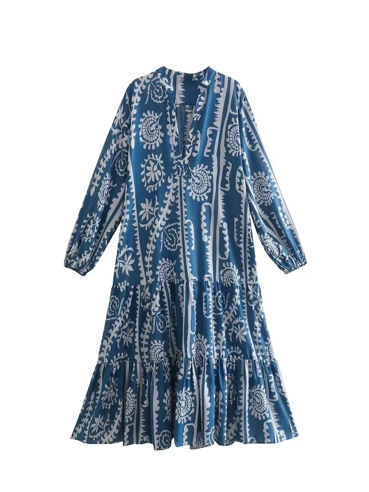 Elegant Women Blue Printed Panel Dress 2022 New Slot Collar Long Sleeve Elastic Cuffs V-Neck High Waist Midi Dresses Beach Style
Elegant Women Blue Printed Panel Dress 2022 New Slot Collar Long Sleeve Elastic Cuffs V-Neck High Waist Midi Dresses Beach Style