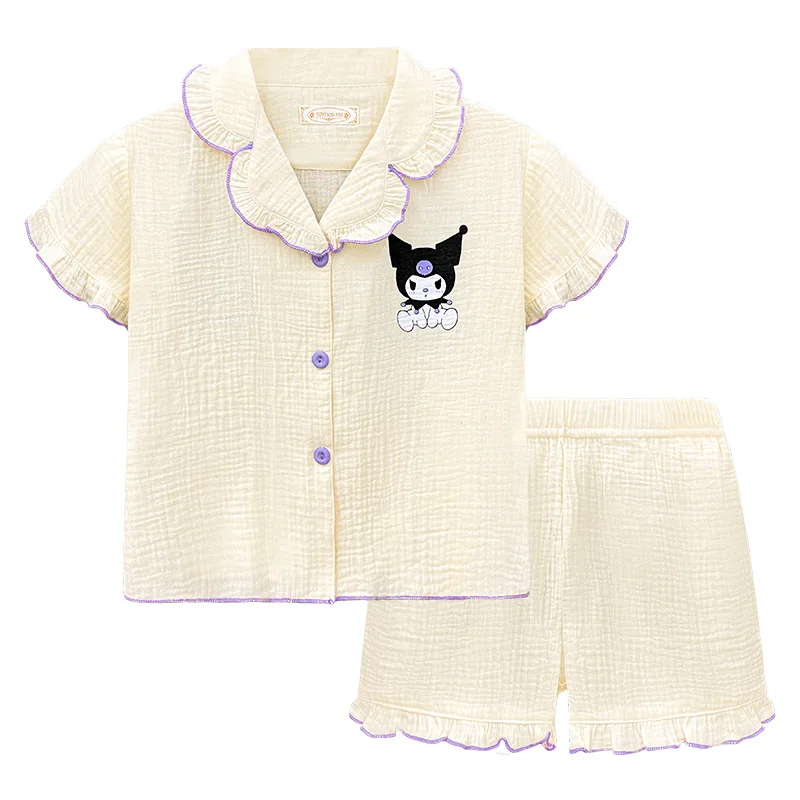 Пижама Sanrio Kuromi Удобная пижама для девочек из чистого хлопка двухслойная марлевая повседневная детская пижама домашний комплект для девочек
Пижама Sanrio Kuromi Удобная пижама для девочек из чистого хлопка двухслойная марлевая повседневная детская пижама домашний комплект для девочек