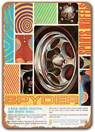 1969 год, Spyder колеса, винтажные автомобильные жестяные знаки, металлический постер для бара, гаража, бара, домашний декор стен, ресторан, кафе, клуб, 8x12 дюймов
1969 год, Spyder колеса, винтажные автомобильные жестяные знаки, металлический постер для бара, гаража, бара, домашний декор стен, ресторан, кафе, клуб, 8x12 дюймов