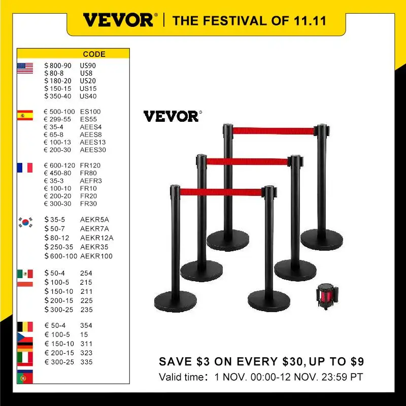 VEVOR 4-6Pcs Queue Security Posts Crowd Control Stanchion Barriers Stand Crowd Barrier With Adjustable Belt for Party Exhibition
VEVOR 4-6Pcs Queue Security Posts Crowd Control Stanchion Barriers Stand Crowd Barrier With Adjustable Belt for Party Exhibition