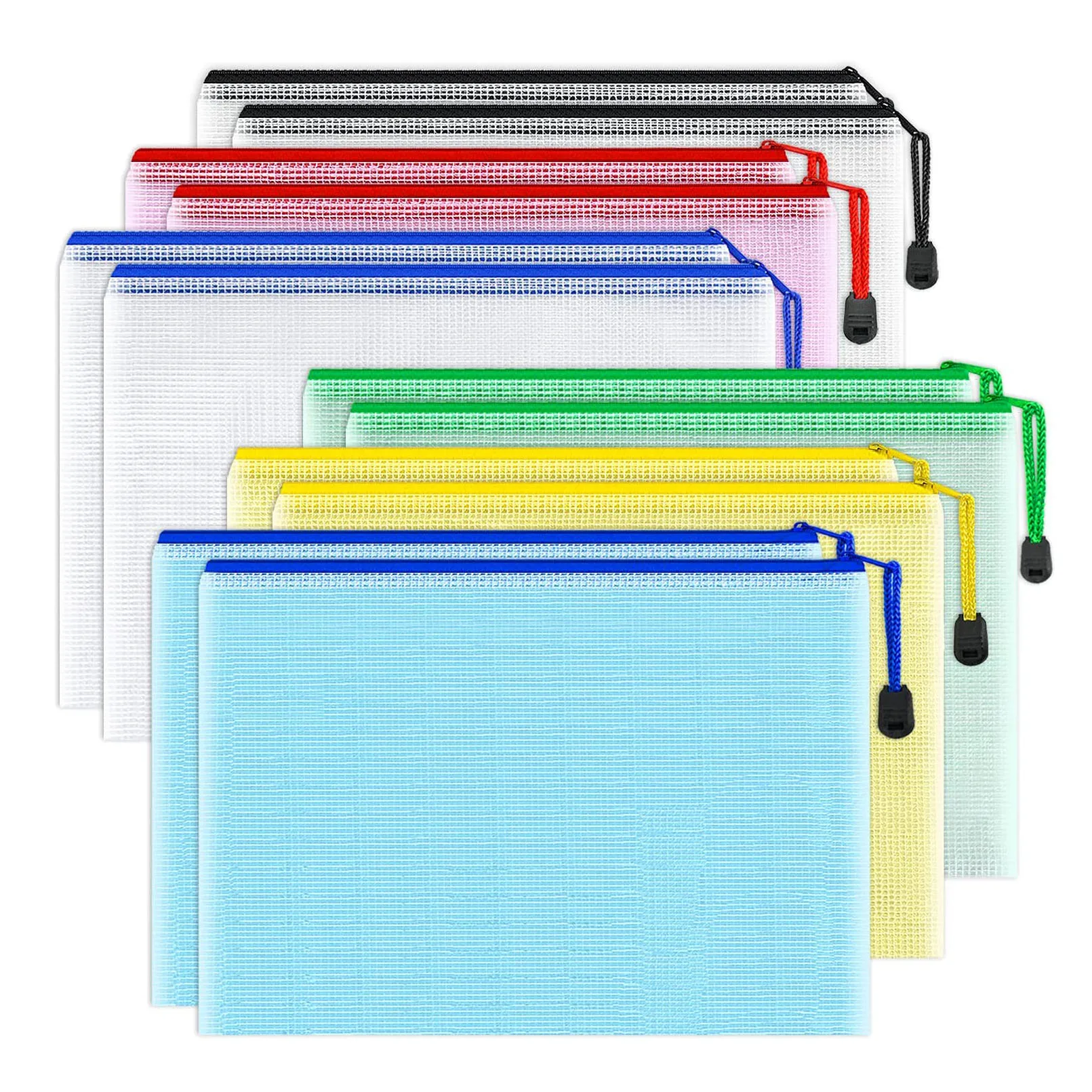 12 Pack A5 Multicolored Plastic Mesh Zipper Pouch Document Waterproof Zip File Folders for School Office Supplies,Travel Storage
12 Pack A5 Multicolored Plastic Mesh Zipper Pouch Document Waterproof Zip File Folders for School Office Supplies,Travel Storage