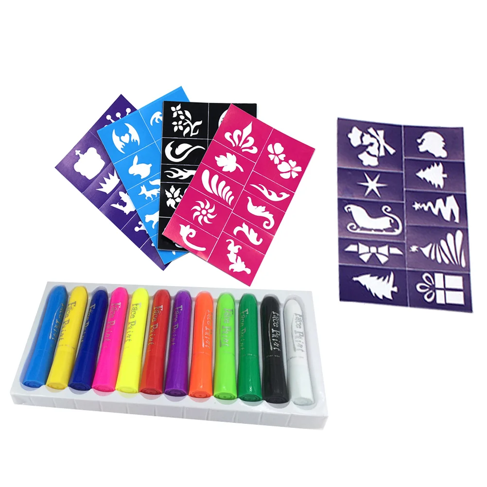 12Pcs Crayons with Painting Template Body Painting Makeup Crayons Marker for Costume Party Clown Makeup
12Pcs Crayons with Painting Template Body Painting Makeup Crayons Marker for Costume Party Clown Makeup