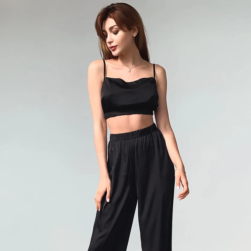 Restve Satin Pajamas For Women 2 Piece Set Solid Spaghetti Strap Crop Top Sleeveless Female Sets With Pants Spring Casual 2022
Restve Satin Pajamas For Women 2 Piece Set Solid Spaghetti Strap Crop Top Sleeveless Female Sets With Pants Spring Casual 2022