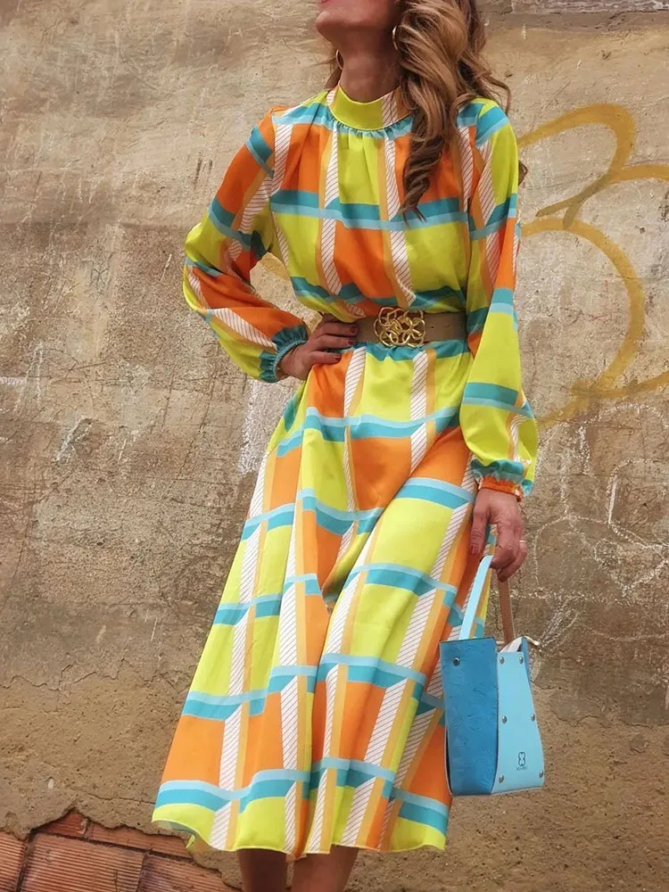 Elegant Half High Neck 3/4 Sleeved Long Dress Retro Pattern Print Loose Women Dress Spring Fall New Fashion Party Dress Vestidos
Elegant Half High Neck 3/4 Sleeved Long Dress Retro Pattern Print Loose Women Dress Spring Fall New Fashion Party Dress Vestidos