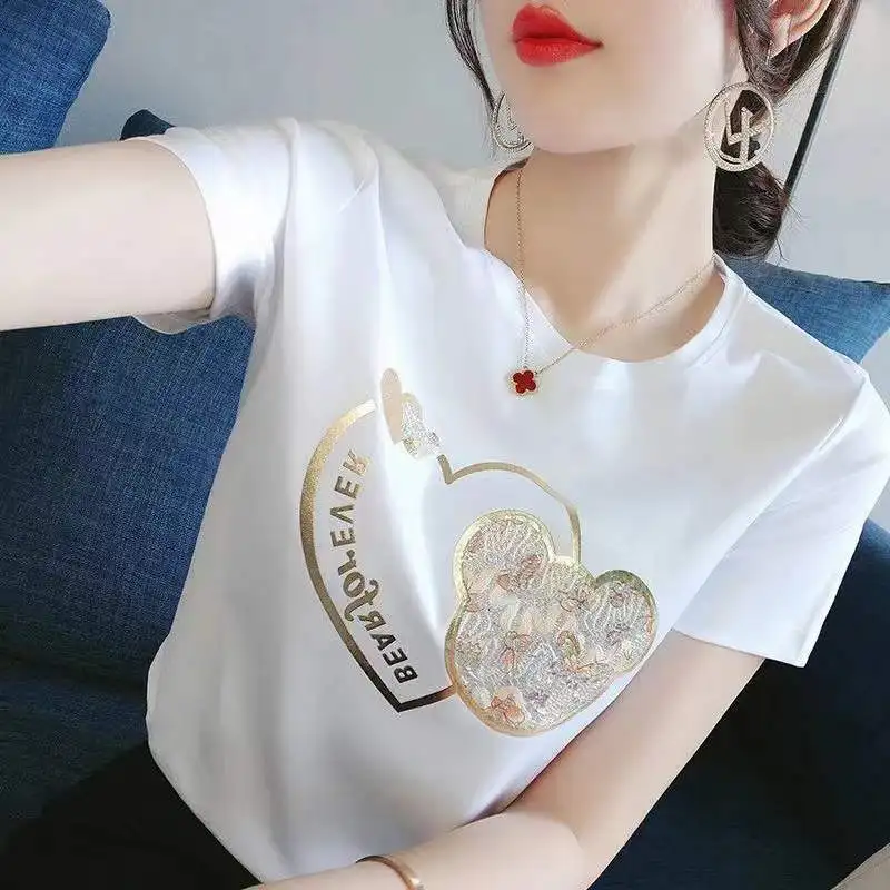 Heavy industry bronzing bear short-sleeved T-shirt women's 2022spring and summer Korean version personality design loose new top
Heavy industry bronzing bear short-sleeved T-shirt women's 2022spring and summer Korean version personality design loose new top