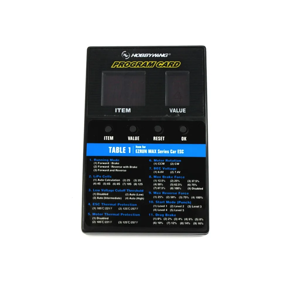 Hobbywing ESC Program Card Box for XERUN EZRUN MAX Series Car / Platinum Series / SEAKING Series RC Boat ESC F18069
Hobbywing ESC Program Card Box for XERUN EZRUN MAX Series Car / Platinum Series / SEAKING Series RC Boat ESC F18069