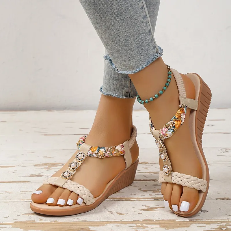 Women's Shoes 2023 Summer Regional Style Printed Women's Shoes Elastic Strap Lightweight Roman Women Sandals Rhinestone Slippers
Women's Shoes 2023 Summer Regional Style Printed Women's Shoes Elastic Strap Lightweight Roman Women Sandals Rhinestone Slippers